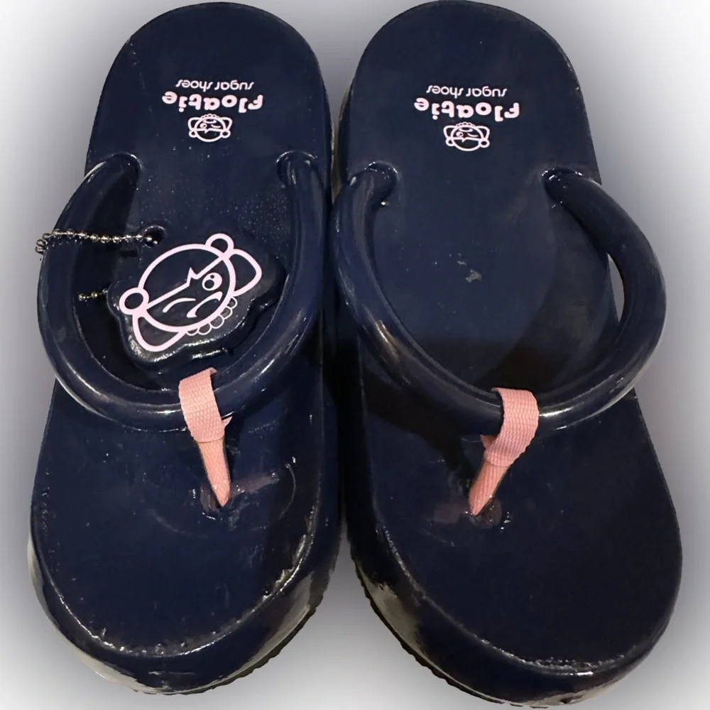 RARE Y2K Sugar Floatie Shoes NAVY PINK flip flops sz L(9/10) pool beach sandal
